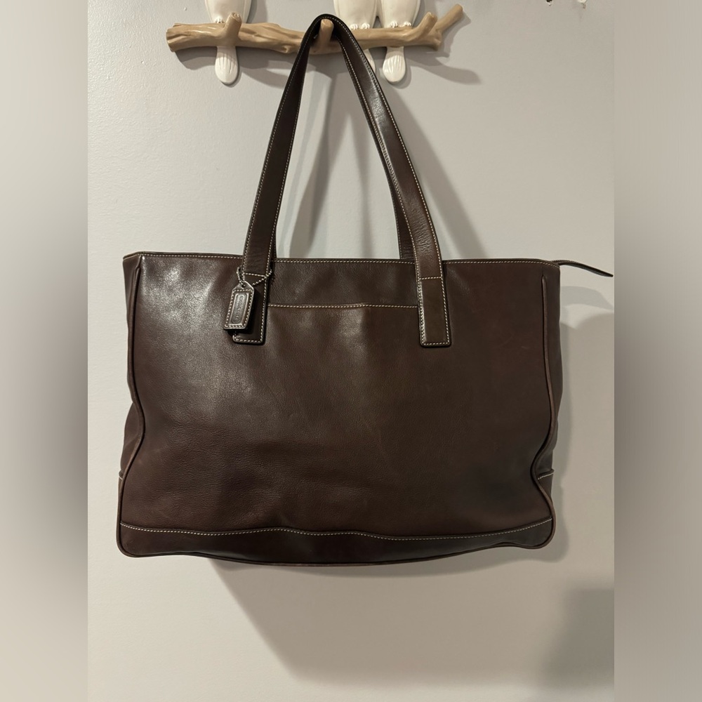 Coach Classic Hamptons Dark Brown Leather LG Business Travel‎ Shoulder Bag 7790